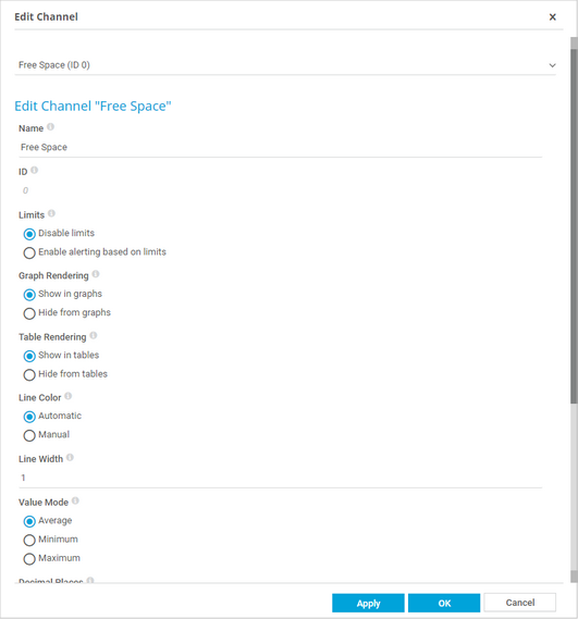 Channel Settings for a Disk Sensor